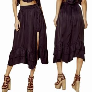 Steele Pleated Midi Skirt 14‎ Women Harper Black Cotton Asymmetric Ruffles Slit